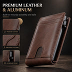 Cartera desplegable para hombre, cartera de piel con bloqueo RFID y tarjetero de aluminio, Marrón, Classic