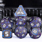 Juego de dados de ciencia ficción DND de metal, 7 dados poliédricos luminosos a rayas naranjas para Dungeons Dragons RPG, dados D y D con purpurina con caja de regalo D6 D8 D10 D12 D20