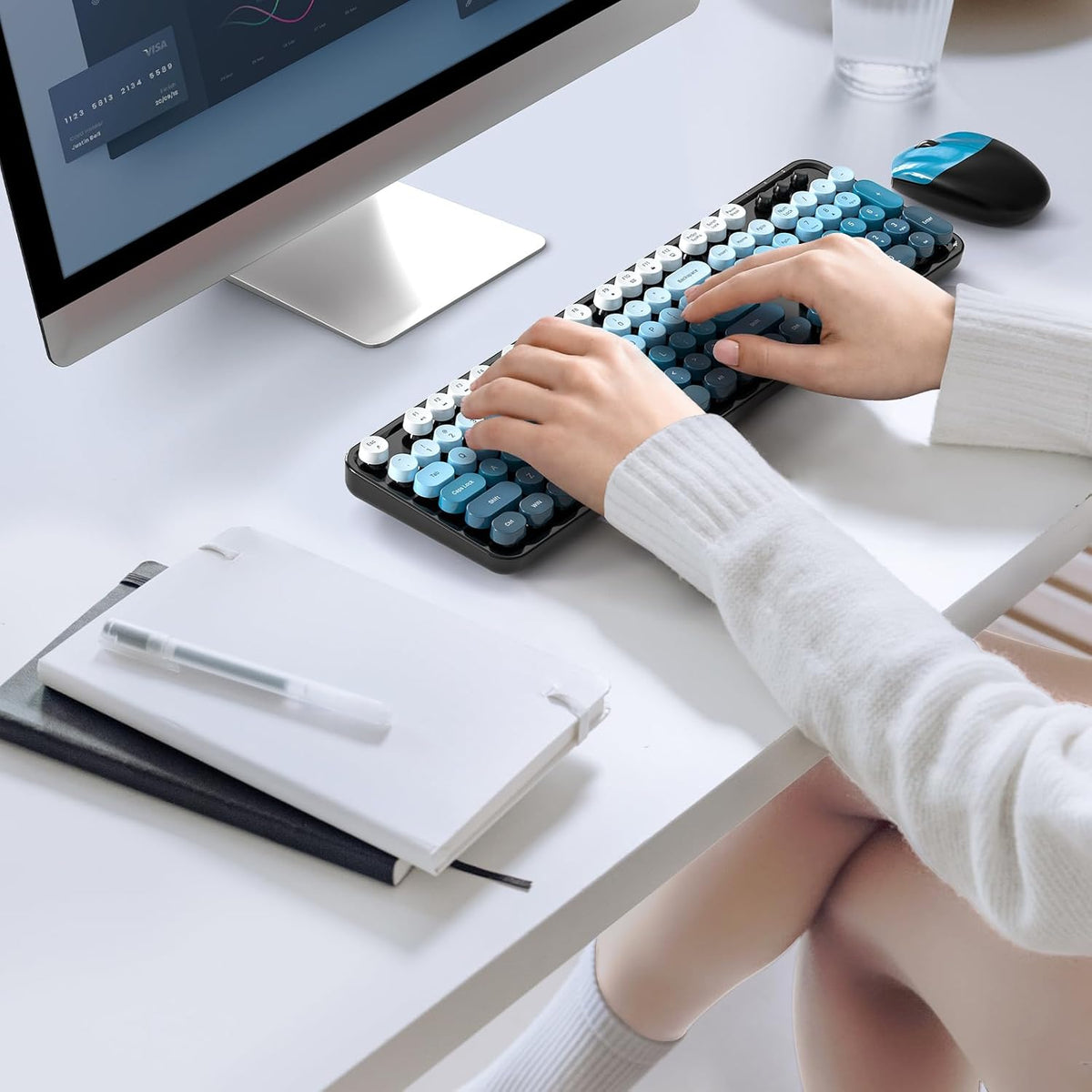 SQMD Combo de teclado y mouse inalámbricos, teclado retro de tamaño...