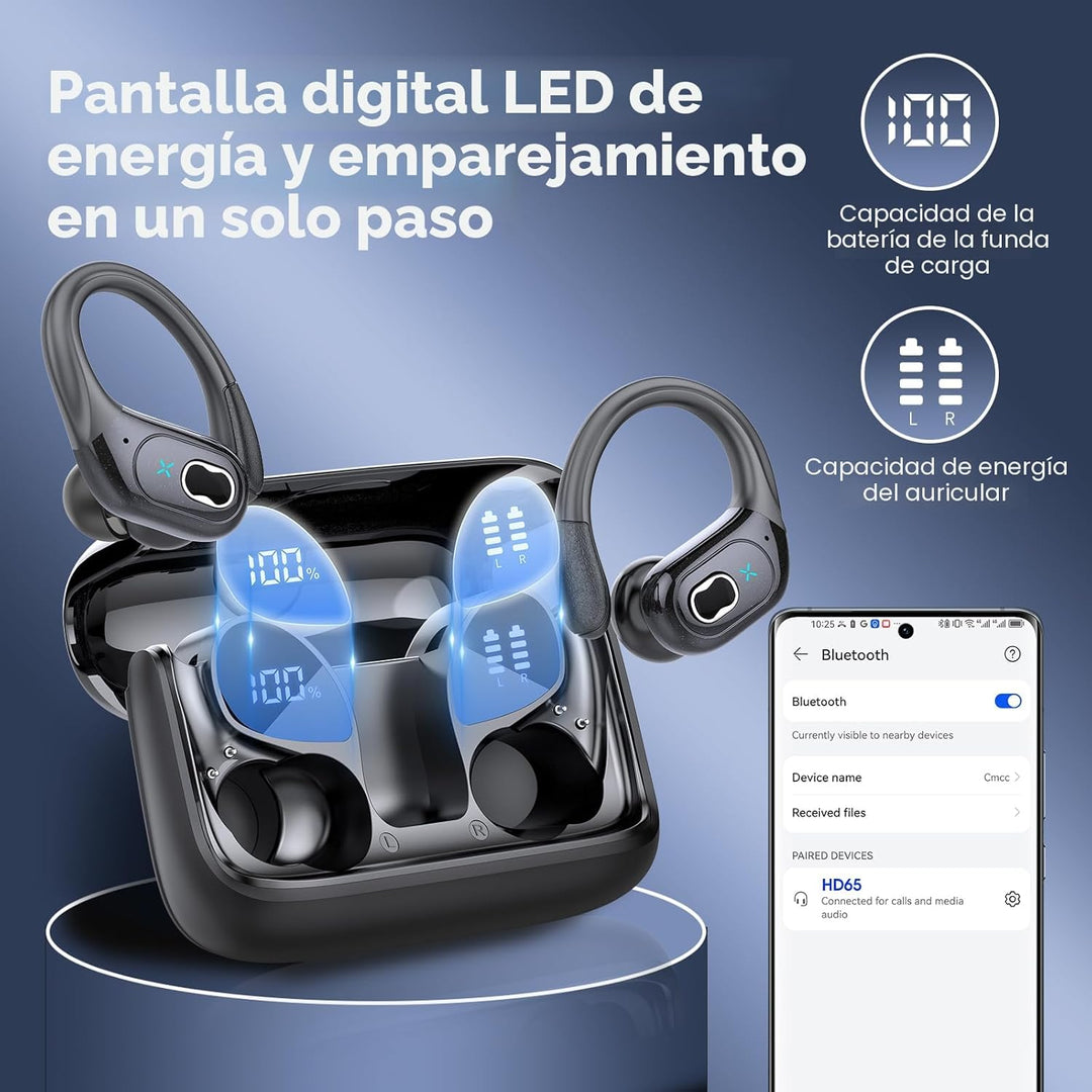 Auriculares inalámbricos Bluetooth 5.4 de 75 horas para deporte, au...