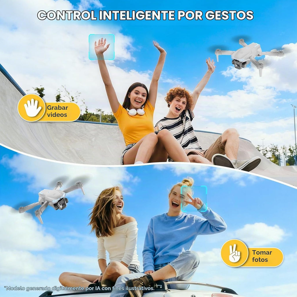 Drone 1080P con cámara para niños y adultos principiantes, cuadricóptero FPV plegable con una tecla de despegue/aterrizaje, control de gestos, giros de 360°, 2 baterías, regalo de juguete para