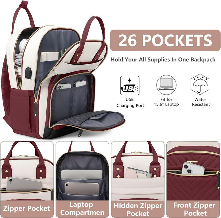 bagswan Mochila para laptop para mujer, 61-vino tinto, 15,6 pulg.,...