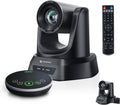 TONGVEO Sistema de cámara de conferencia PTZ de seguimiento automático 4K AI con altavoz Bluetooth y micrófono, zoom óptico 20X, cámara de potencia PoE USB 3.0 HDMI LAN para adoración de la iglesia, reuniones, transmisión