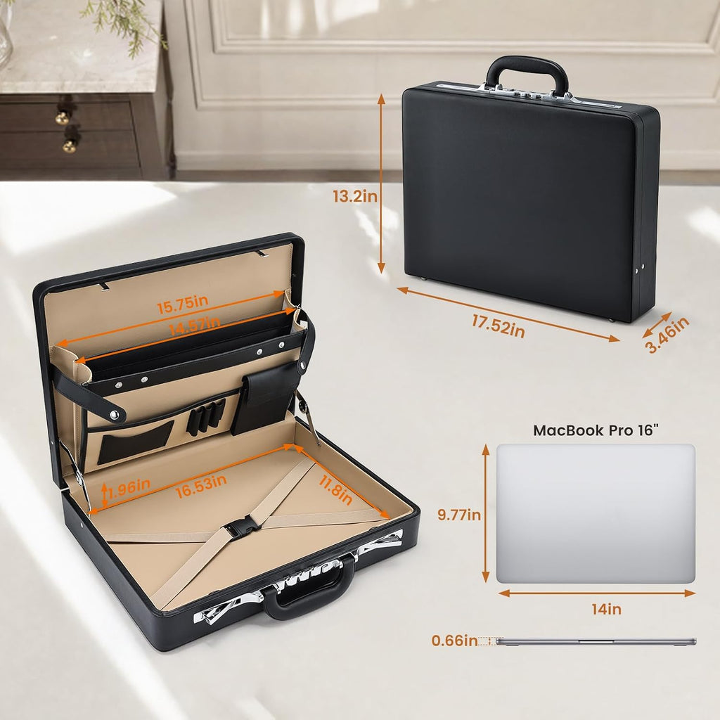 Maletines para hombre, estuche de transporte para portátil de 16 pulgadas, impermeable, de piel sintética, organizador de múltiples archivos con bloqueo antirrobo, estuche profesional de negocios para