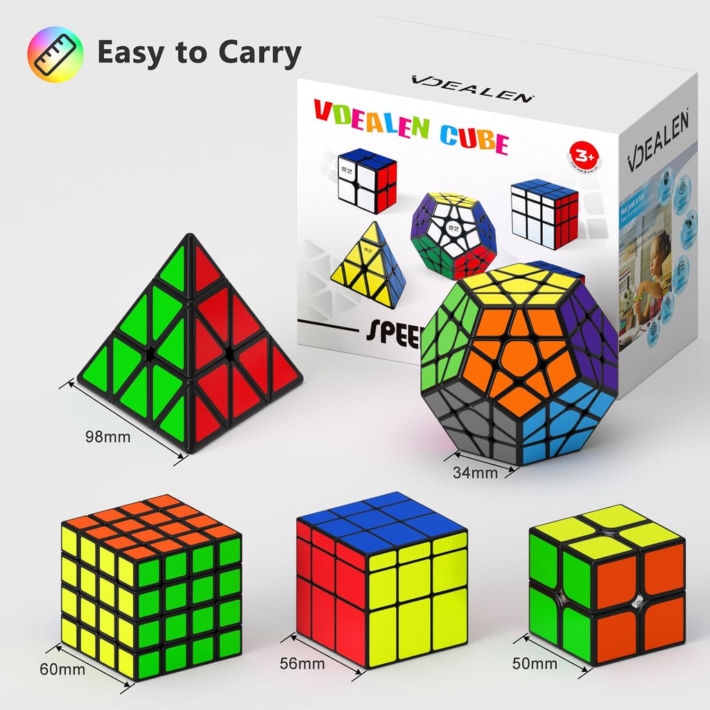 Vdealen Juego de cubos de velocidad, 2 x 2, 4 x 4, espejo piramidal, dodecaedro, paquete de cubos mágicos, rompecabezas de juguetes para premios de aula, fiesta de cumpleaños, para niños, adolescentes y adultos, paquete de 5