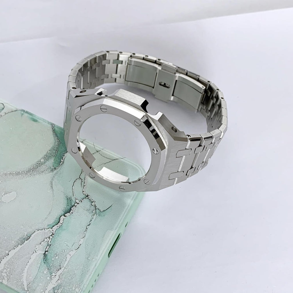 Ga2100 - Funda para correa de reloj, piezas de kit de modificación, bisel de banda de acero inoxidable de metal 316L, anillo de accesorios de roble real personalizado, compatible con relojes