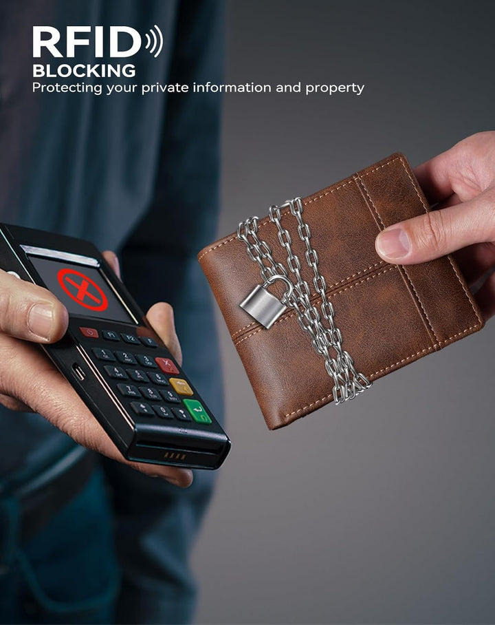 Swallowmall Billetera de cuero plegable para hombre con bloqueo RFI...