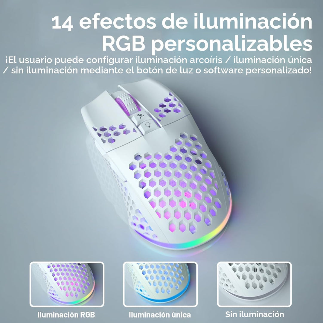 SOLAKAKA SM600 - Ratón inalámbrico blanco para juegos, tres modos B...