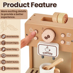 Cafetera de juguete para niños, juguete de madera de simulación