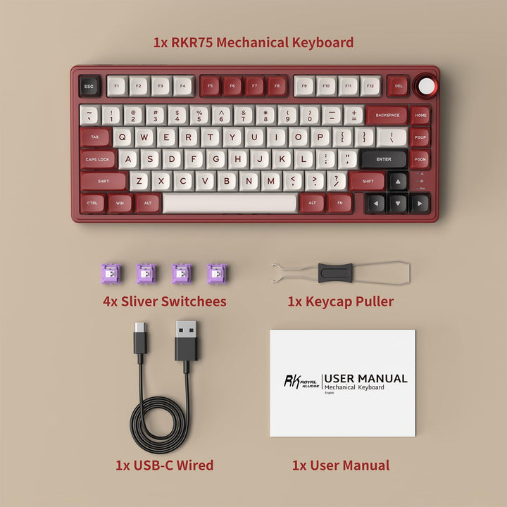 RK ROYAL KLUDGE Teclado mecánico R75 con cable con perilla de volum...