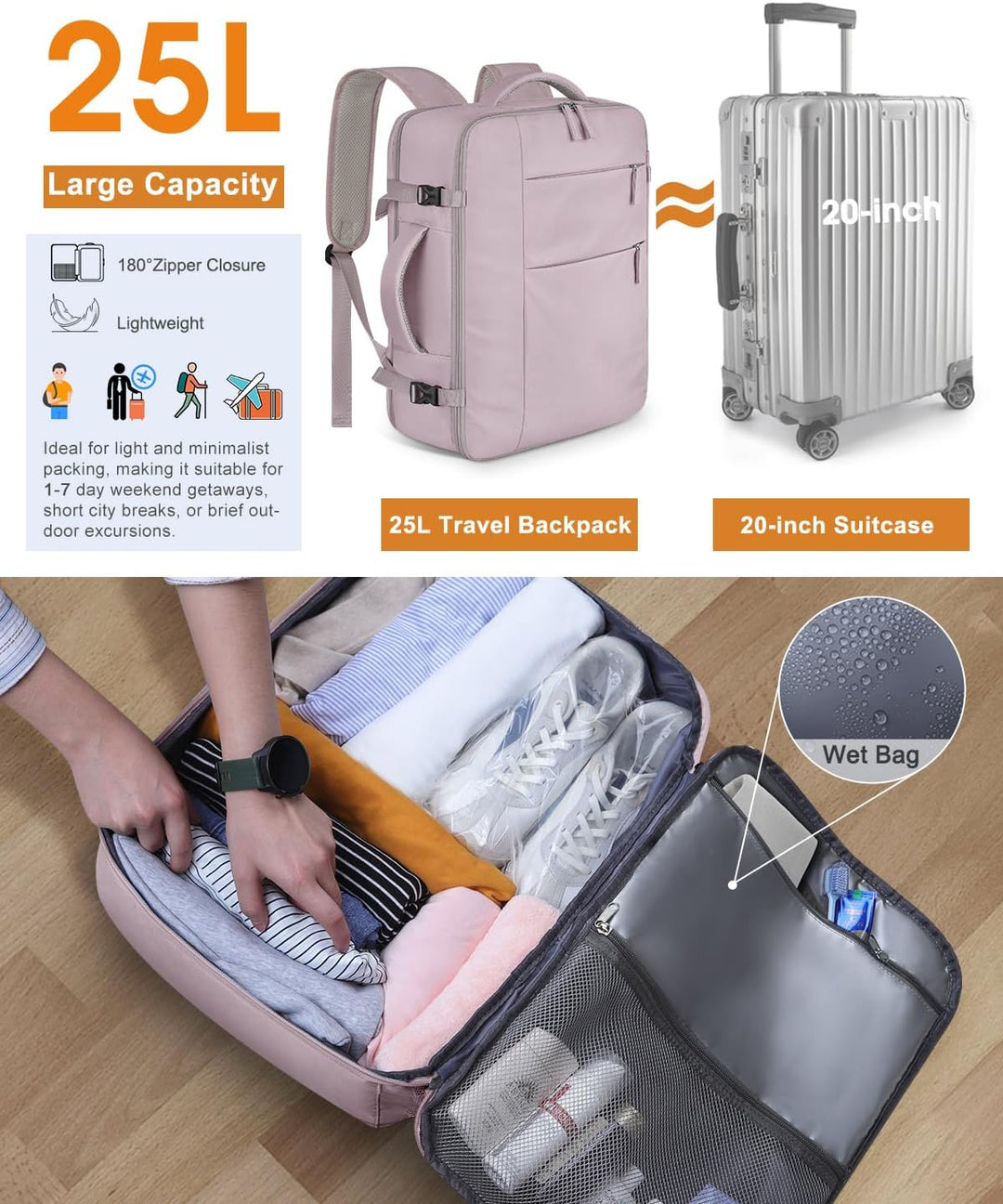 Mochila de viaje Capoolo para mujeres y hombres, mochila impermeabl...