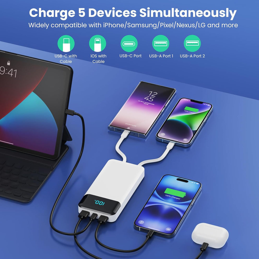 Banco de Energía Cargador Portátil 40800mAh con 3 Cables Integrados...