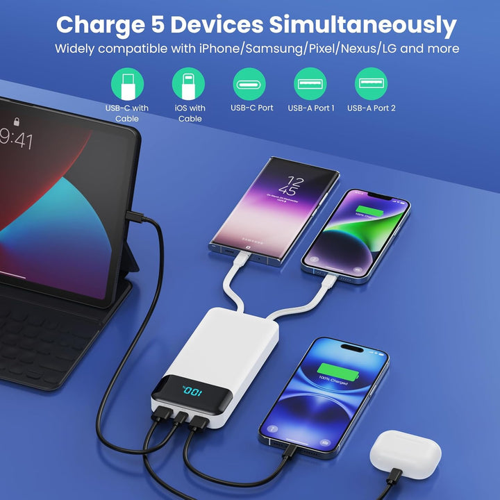 Banco de Energía Cargador Portátil 40800mAh con 3 Cables Integrados...