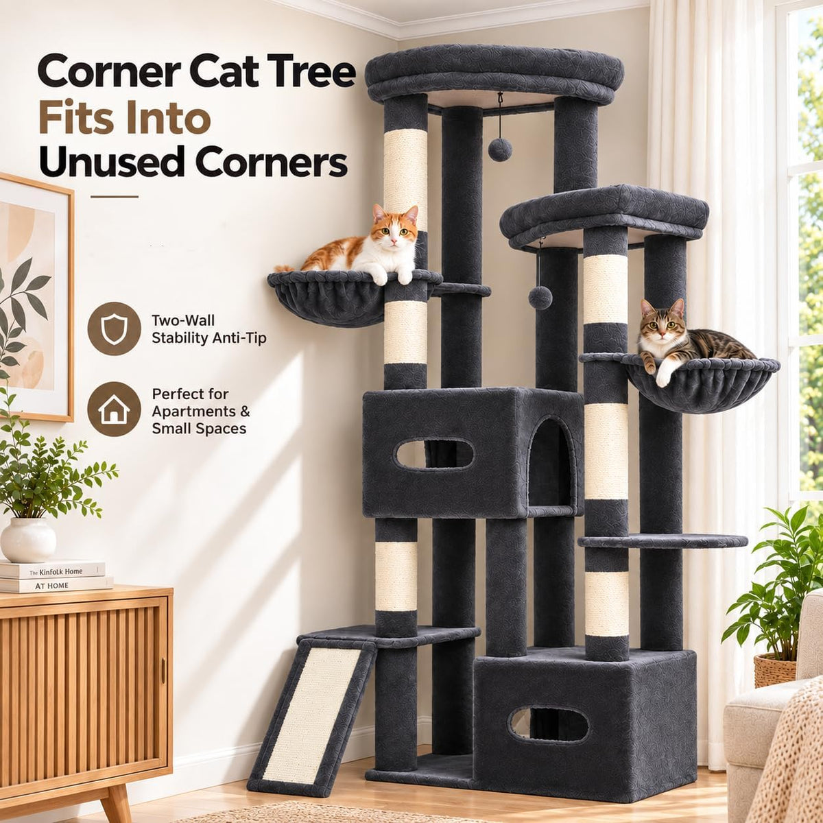Árbol de gato de 75 pulgadas de alto para gatos de interior, grande