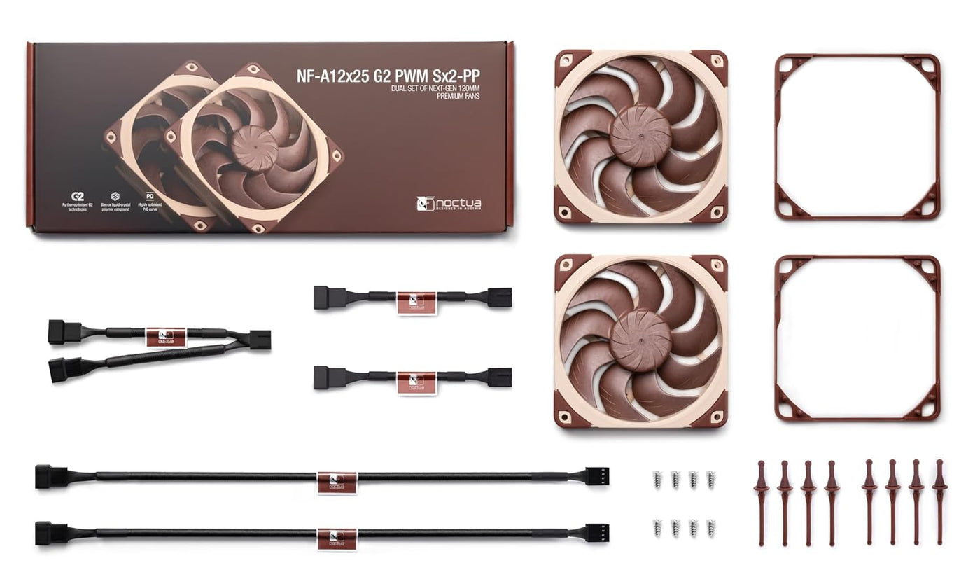 Noctua NF-A12x25 G2 PWM Sx2-PP, Juego de Ventiladores Dual para Apl...