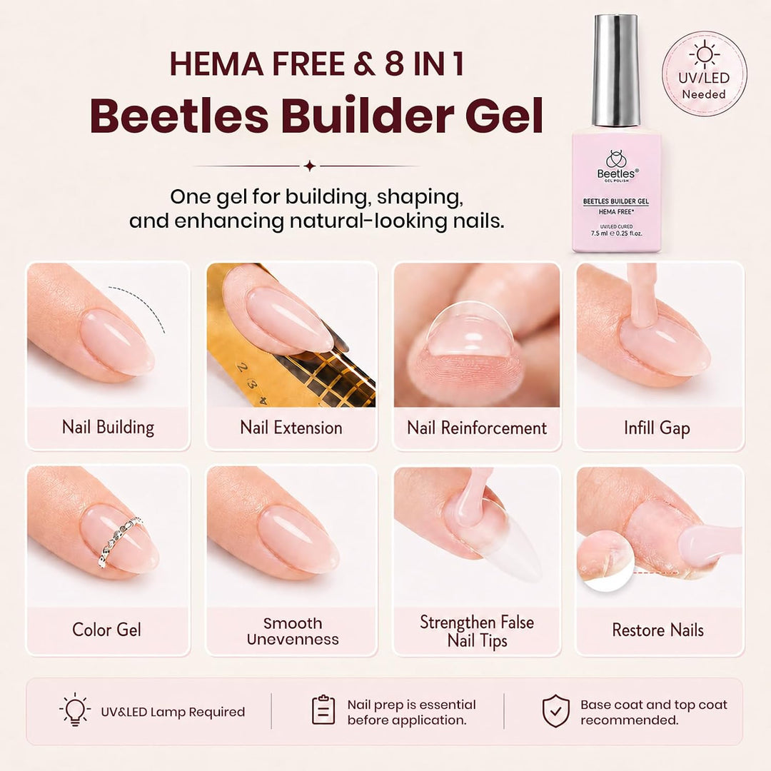 Kit de Gel Constructor Beetles sin HEMA y Lámpara de Uñas Portátil,...