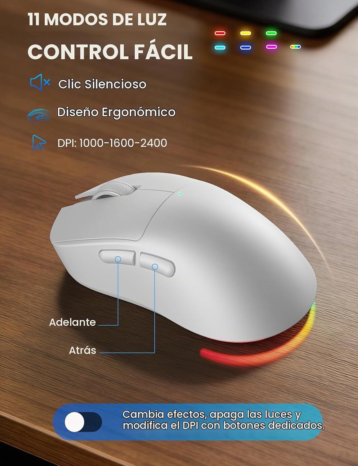 Teclado y mouse inalámbricos, máquina de escribir retroiluminada co...