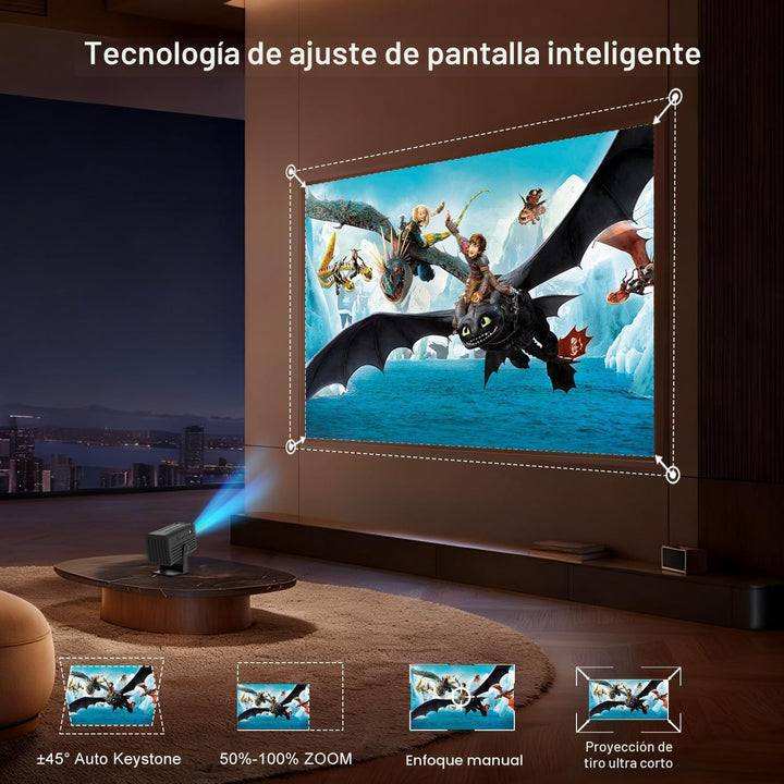 Mini proyector con WiFi y Bluetooth, soporte 4K 260 ANSl proyector...
