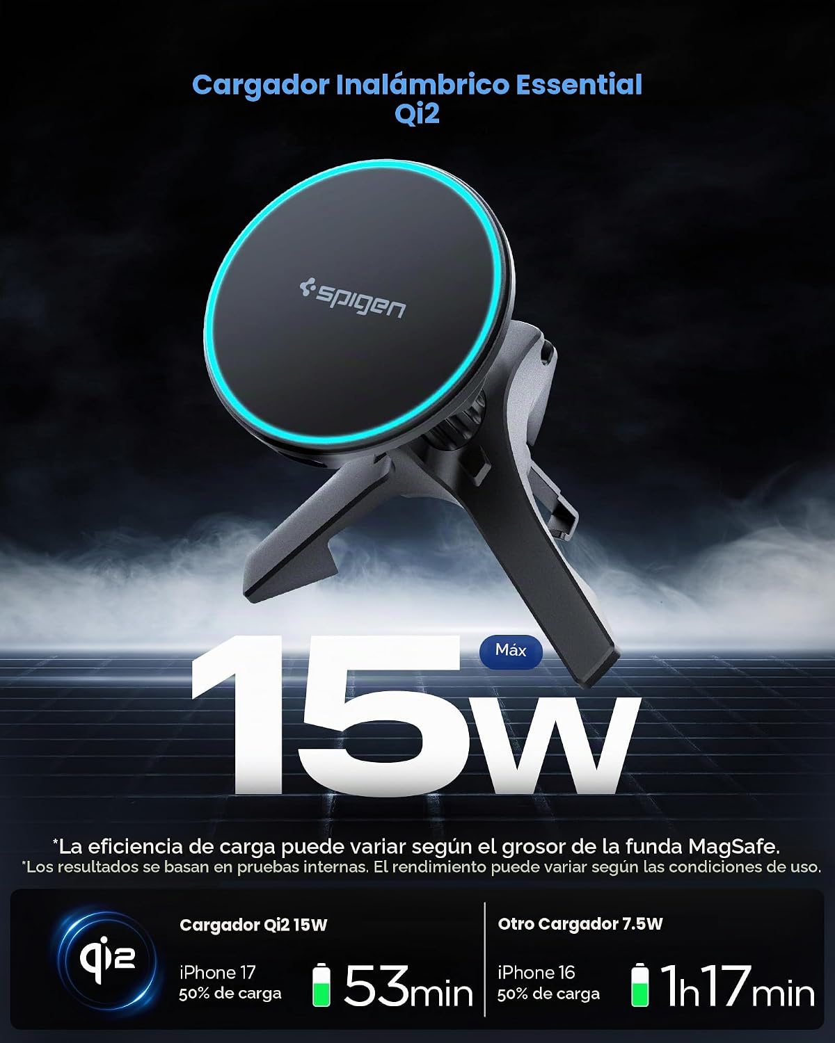 Spigen Essential MagFit Qi2 - Cargador MagSafe ultrafino de 15 W para