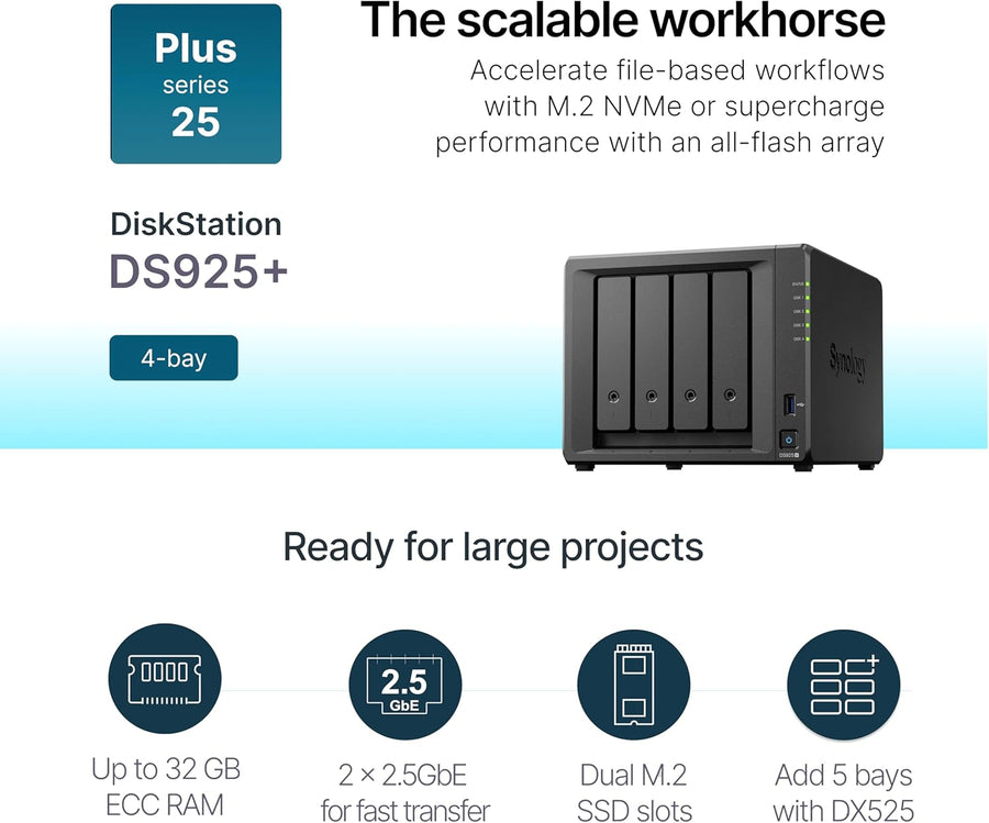 Synology DiskStation DS925+ de 4 bahías (sin disco)
