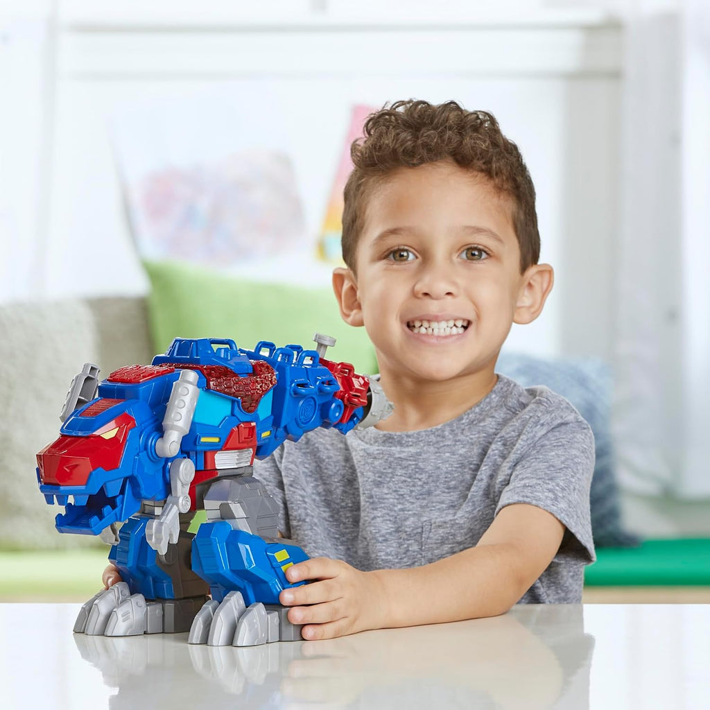 Transformers Dinobot Adventures Optimus Prime T-Rex - Juguete de conversión con luces y sonidos, figura de acción de 9+ pulgadas, a partir de 3 años (exclusivo de Amazon)
