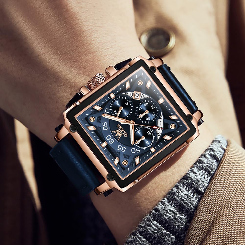 OLEVS Relojes para Hombre Cuadrados de Cuarzo Piel Impresión Fresca Resistente al Agua Moda Casual