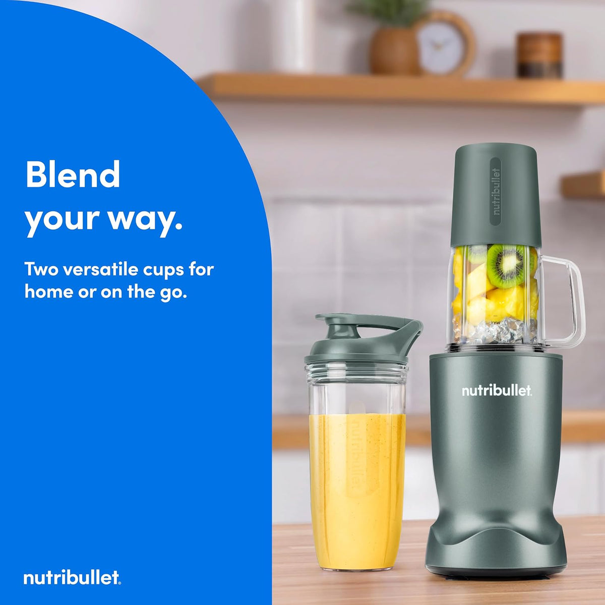 nutribullet Turbo Tumbler Edition, licuadora personal para batidos y bebidas congeladas, vaso de 24 onzas con bota, vaso de 32 onzas, tapas de viaje y para llevar, 1000 W, verde salvia fresco