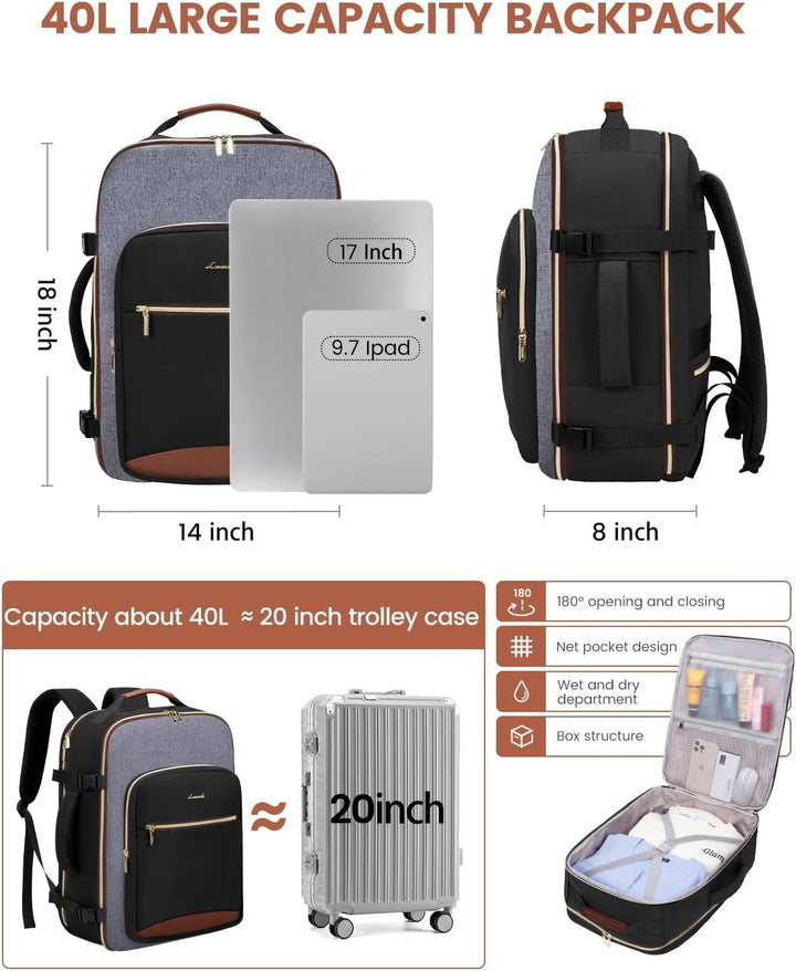 LOVEVOOK Mochila de viaje de 40 L para mujeres y hombres, equipaje...