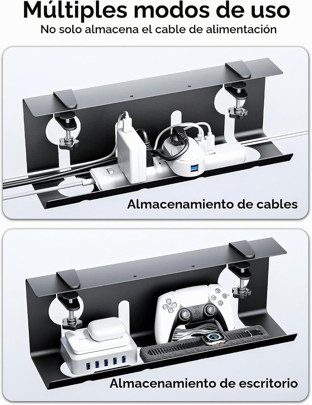Bandeja de Gestión de Cables Debajo del Escritorio Sin Taladro, Gestión de Cables de 17'', Sujeción Sin Perforaciones, Bandeja de Cables de Metal, Organizador de Cables Debajo del Escritorio