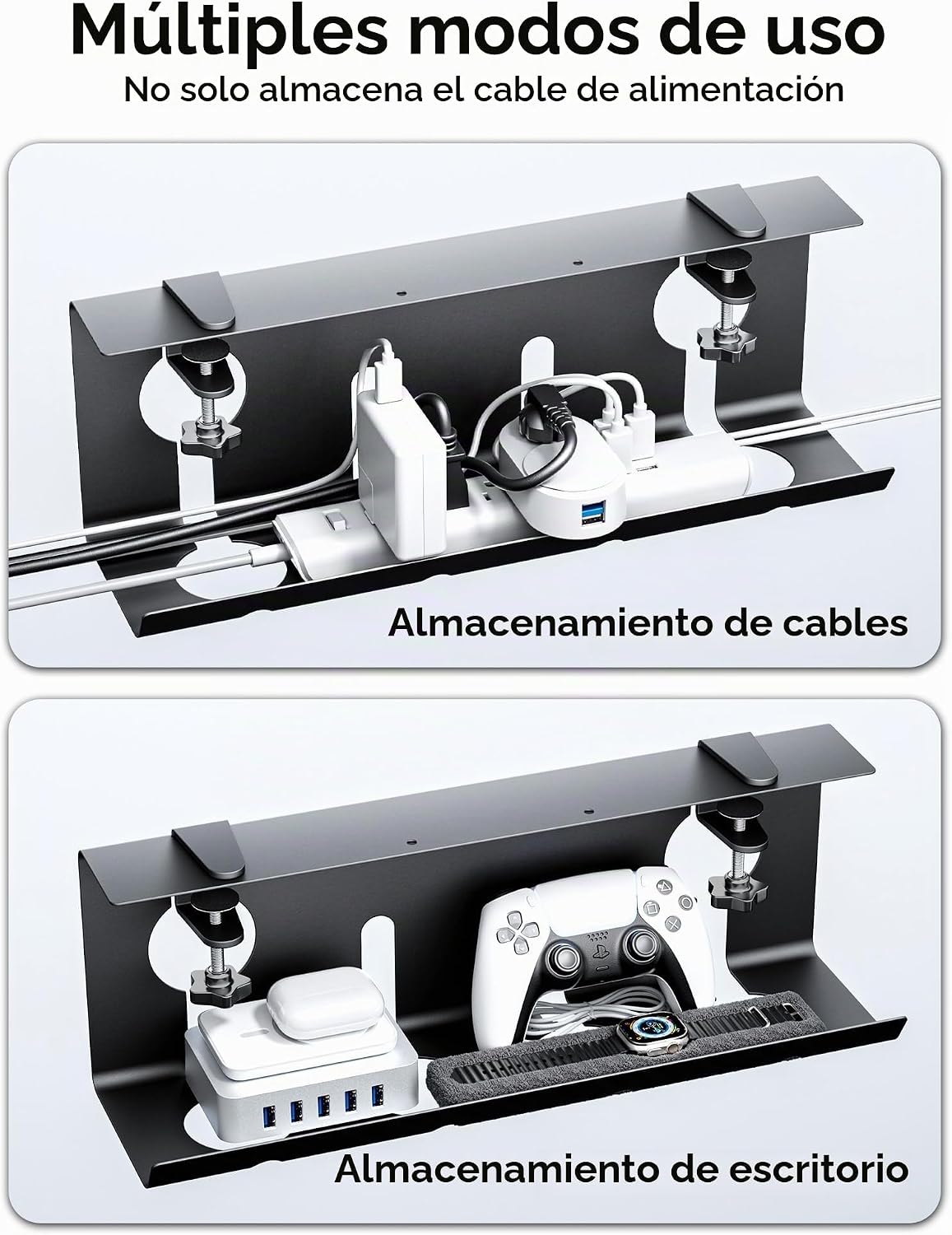 Bandeja de Gestión de Cables Debajo del Escritorio Sin Taladro, Gestión de Cables de 17'', Sujeción Sin Perforaciones, Bandeja de Cables de Metal, Organizador de Cables Debajo del Escritorio
