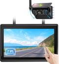 Sistema de cámara de respaldo inalámbrico solar magnético, pantalla táctil IPS de 7 pulgadas con DVR, cámara de visión nocturna IR recargable, cámara RV sin cableado para enganchar remolques