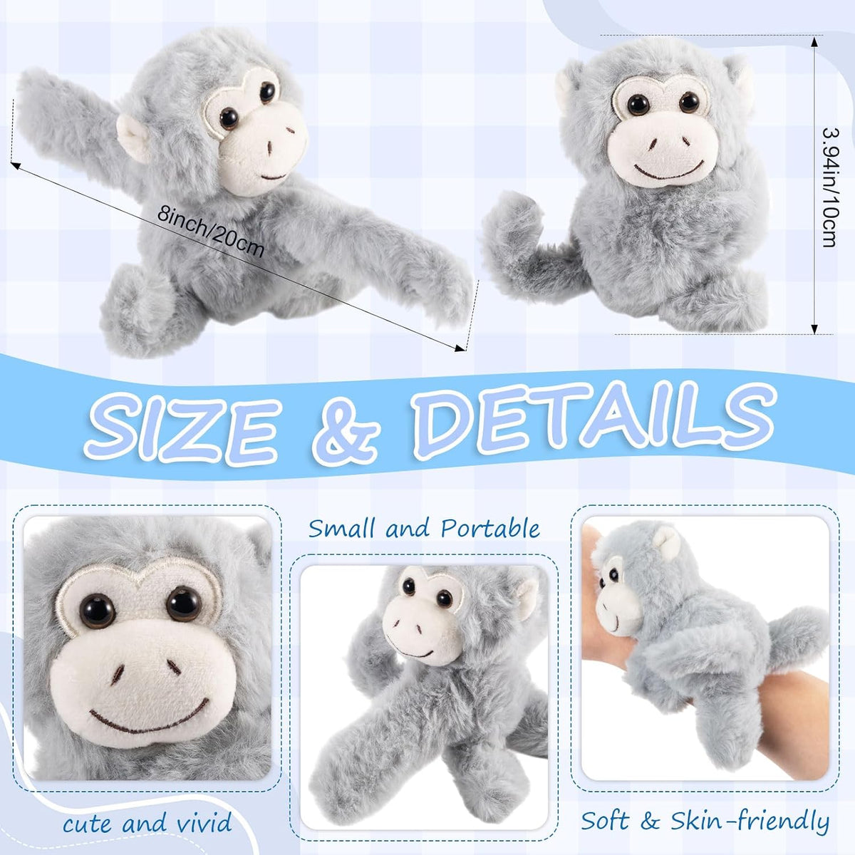 Liliful Paquete de 8 pulseras de peluche para niños, monos
