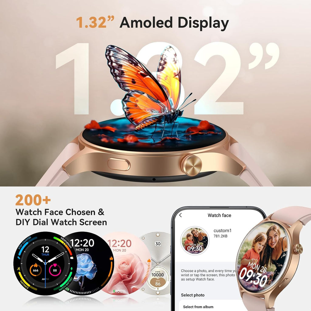 Aeac - Reloj inteligente para mujer, monitor de actividad de pantalla ultra transparente AMOLED con monitor de frecuencia cardíaca, sueño/SpO2, reloj inteligente para iPhone/Samsung/Android