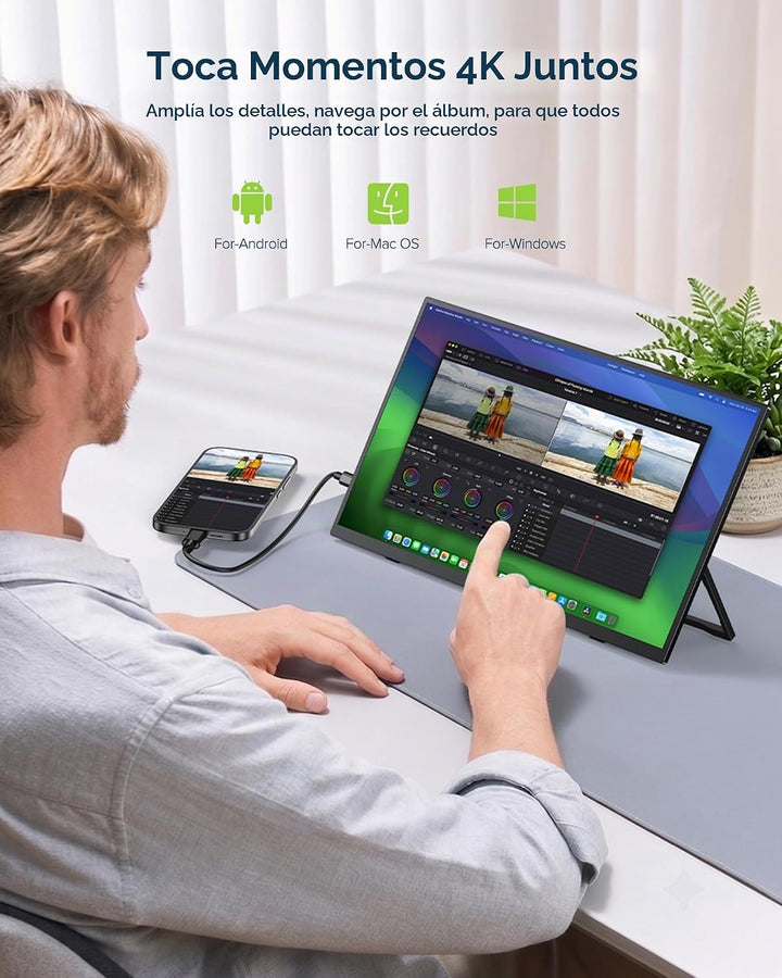 Monitor portátil con pantalla táctil 4K, 15.6" 125% sRGB 10-Poi...