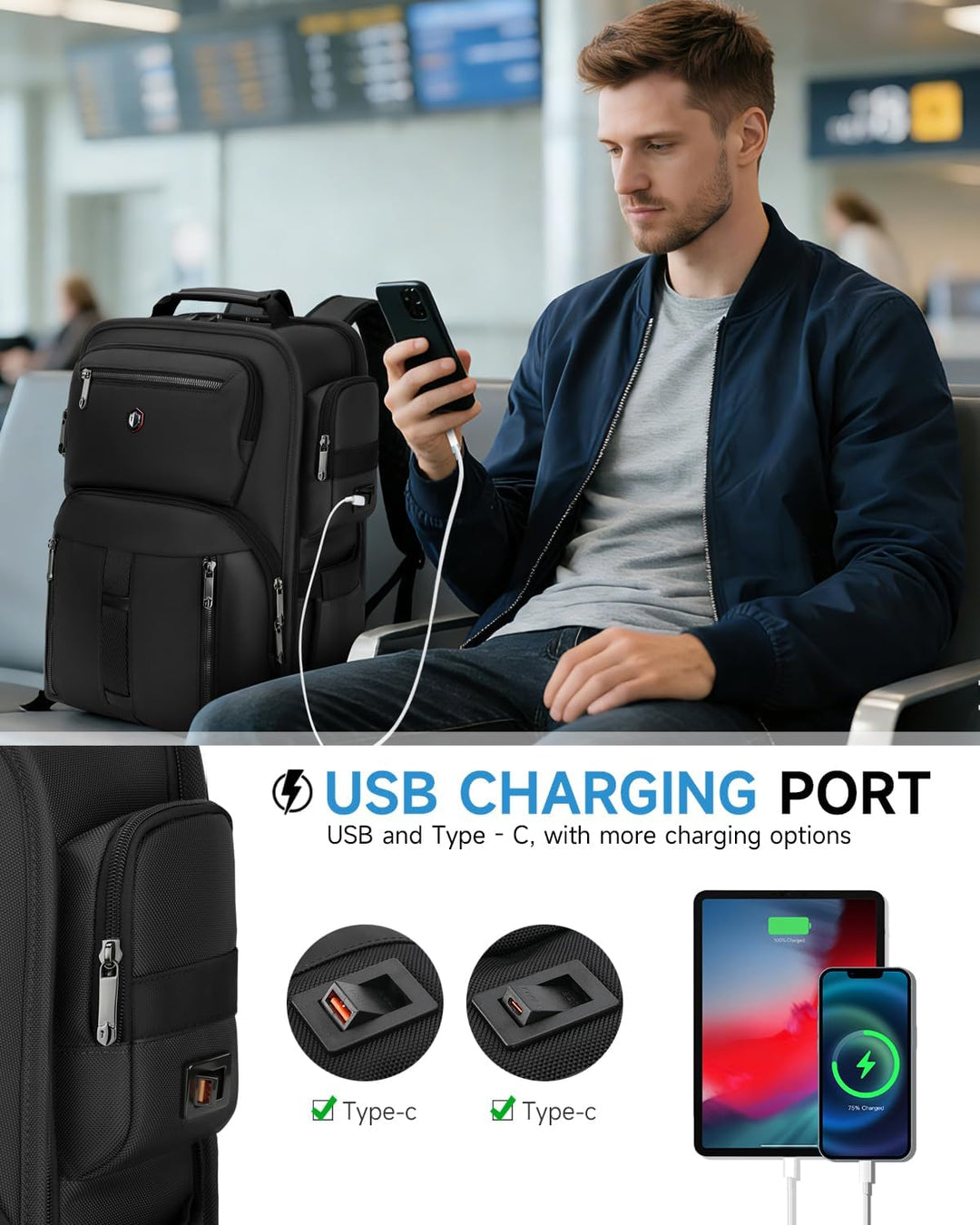 Work Backpack for Men with USB C Charging Port, 16 Inch Laptop Back...