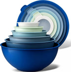 Zulay Kitchen Juego de 12 tazones de plástico para mezclar con tapas, a prueba de fugas, aptos para microondas y congelador, apilables, para preparar, servir y almacenar, cuencos grandes antideslizantes (azul degradado)