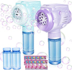 Pistolas automáticas de burbujas con luz, 2 máquinas de burbujas de alto rendimiento con solución de burbujas y concentrado de burbujas, juguetes manuales para hacer burbujas a batería para más de