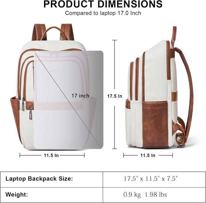 Shrrie Mochila de cuero para laptop de 17 pulgadas para mujer, moch...