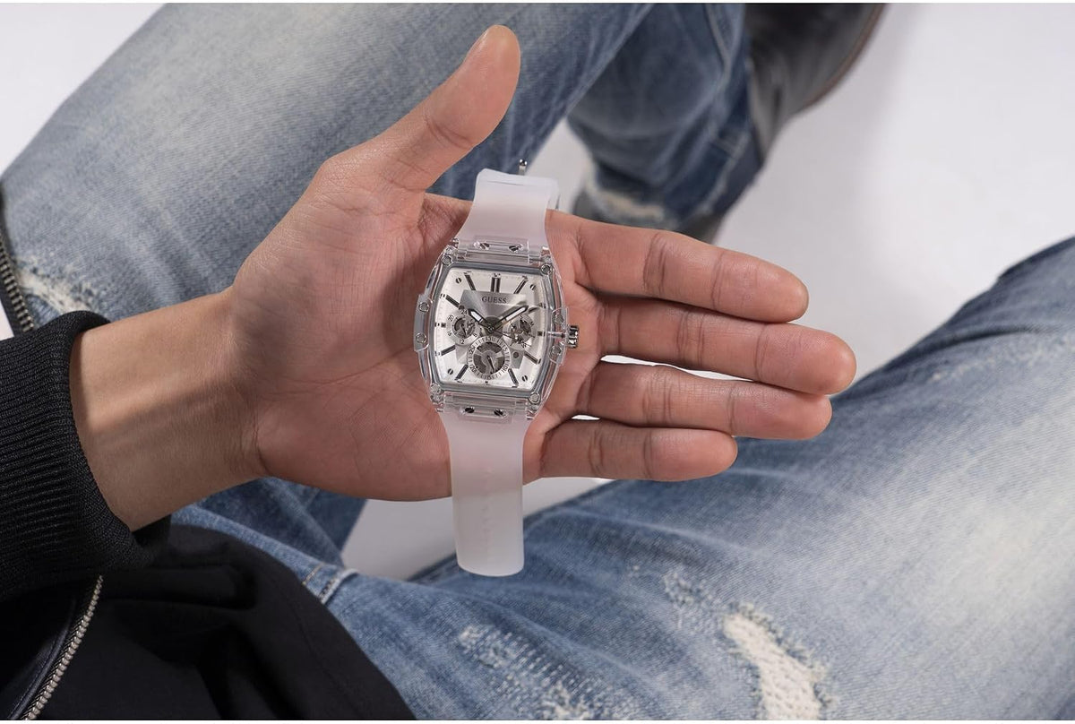 GUESS Serie GW0G para hombre | Reloj de tendencia analógica | Caja de policarbonato | Pulsera de silicona | Resistencia al agua 50M