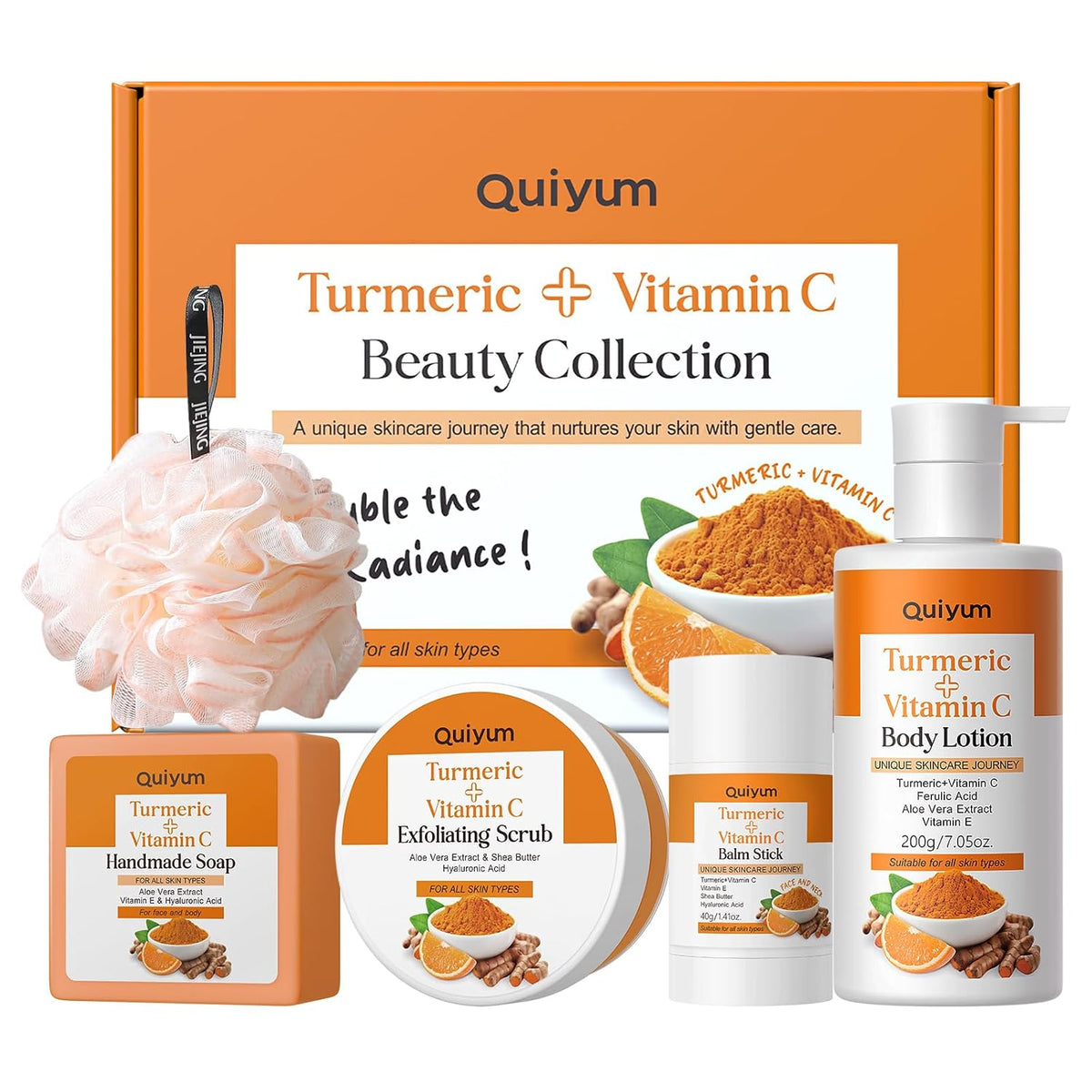 QUIYUM Juego de cuidado corporal con vitamina C de cúrcuma, 4 en 1...