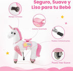 FUNLIO Caballo de unicornio para niños de 3 a 6 años, juguetes de felpa con ruedas para jugar en interiores y exteriores, fácil de montar, certificado CPC y CE, pequeño