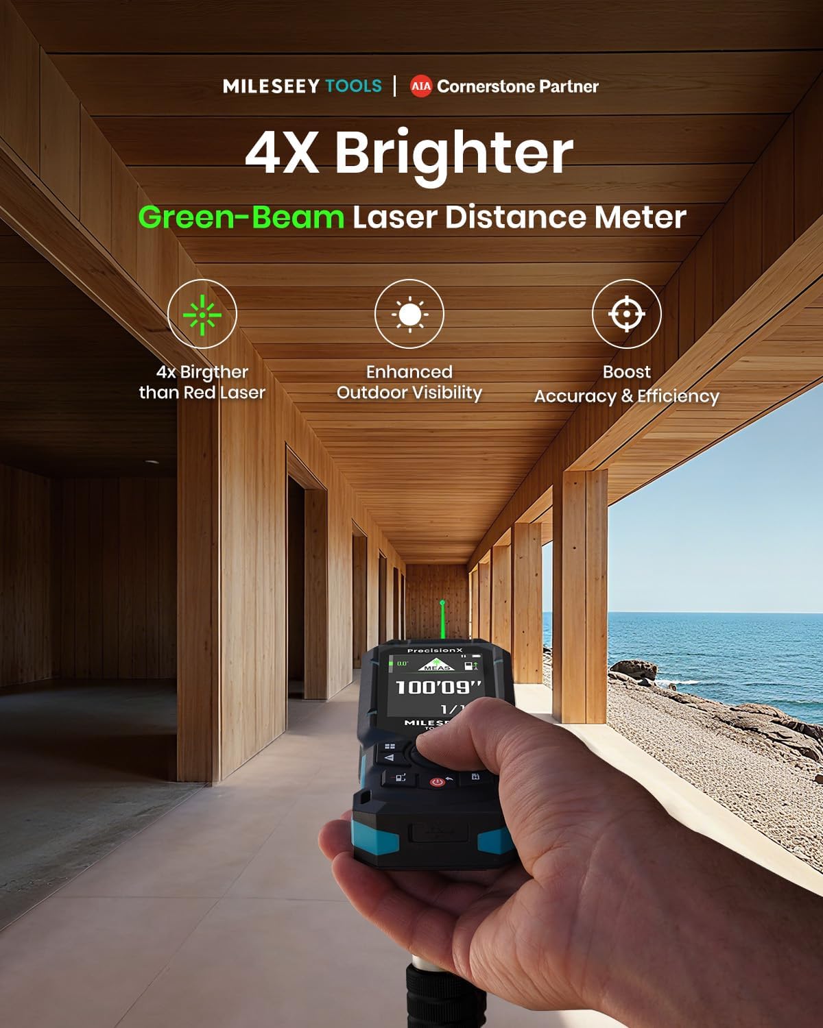 Medidor de distancia láser MILESEEY S50 Green, medidor láser de 400 ft, P2P