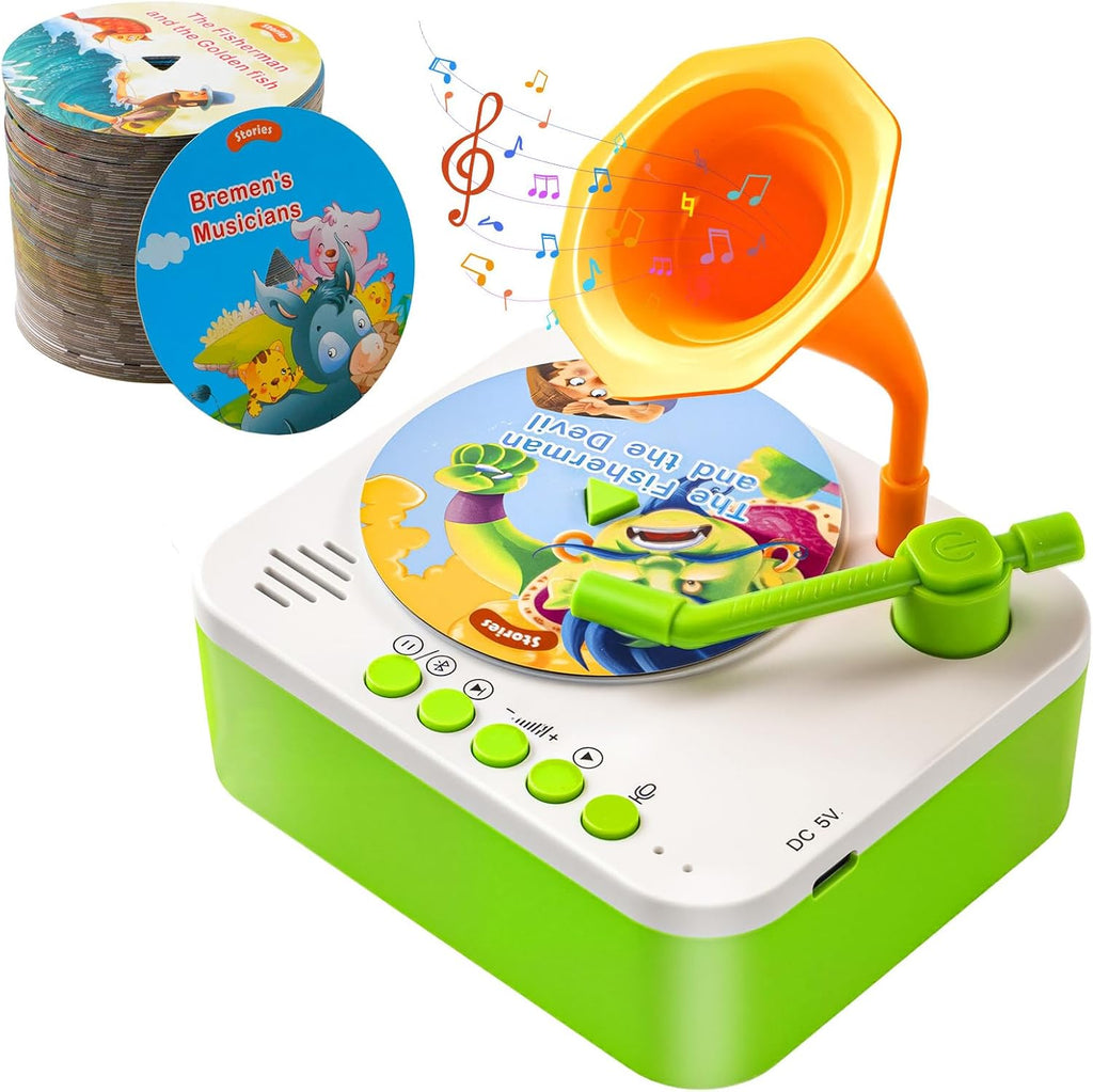 Tocadiscos fonógrafo infantil con 96 tarjetas de aprendizaje