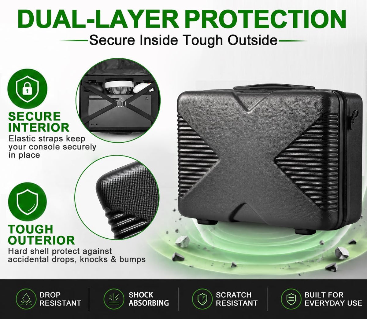 Funda de transporte Xbox Series X, compatible con consola XSX, controladores, auriculares, juegos y otros accesorios, funda protectora de viaje con carcasa rígida y espuma personalizada para almacenamiento (estilo Xbox original)