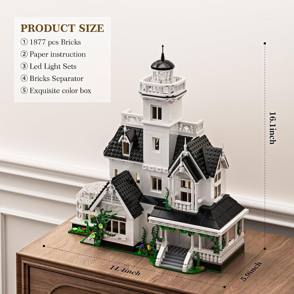 Juego de construcción de casa mágica con luz LED, juguete de bloques de casa Owens, kit de construcción de modelo de arquitectura de creador, compatible con Lego Horror House, decoración de oficina en