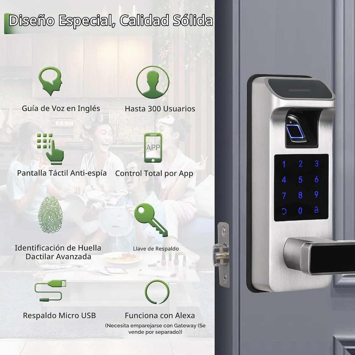 Cerradura de puerta inteligente, resistente 5 en 1, cerradura de