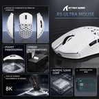 R5Ultra 8K Ratón Inalámbrico de Fibra de Carbono para Juegos con 42,000 DPI - Sensor PAW3950 MAX - Chip MCU Nordic 52840 - 39g Ultraligero - Ratones Programables con Cable/BT/2.4GHz Griptape para PC