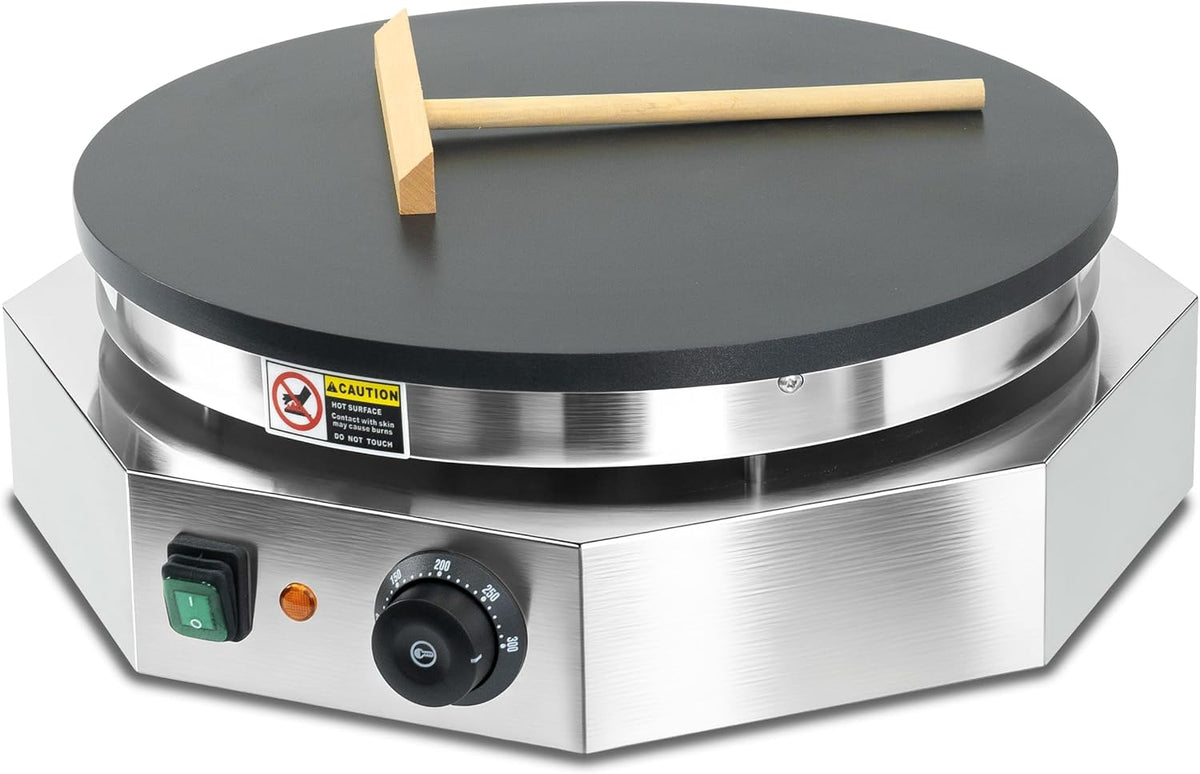 Máquina comercial de crepas de 3000 W, plancha eléctrica antiadherente de 16 pulgadas con temperatura ajustable de 32.0-572.0 °F, máquina de panqueques y Jianbing de acero inoxidable con esparcidor de