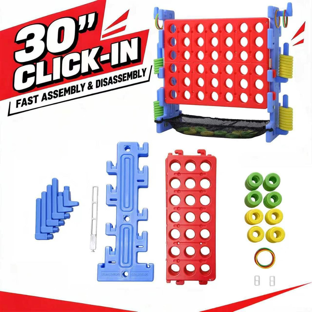 SDADI Juego gigante de 4 en una fila, ensamblaje estilo bloque sin tornillos, juego de cuatro en una fila, juego de patio familiar portátil para interiores y exteriores