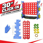 SDADI Juego gigante de 4 en una fila, ensamblaje estilo bloque sin tornillos, juego de cuatro en una fila, juego de patio familiar portátil para interiores y exteriores